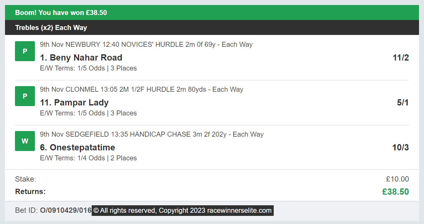 Race Winners Elite - Winner - Treble - 2023-11-09