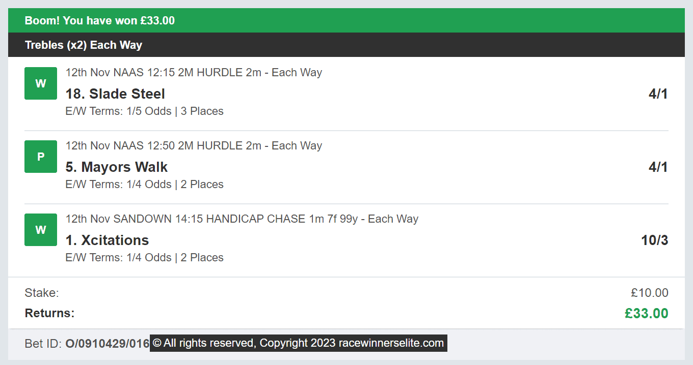 Race Winners Elite - Winner - Treble - 2023-11-12