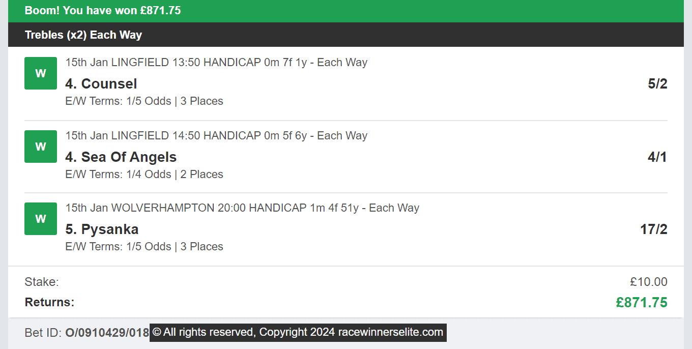 Race Winners Elite - Winner - Treble - 2024-01-15