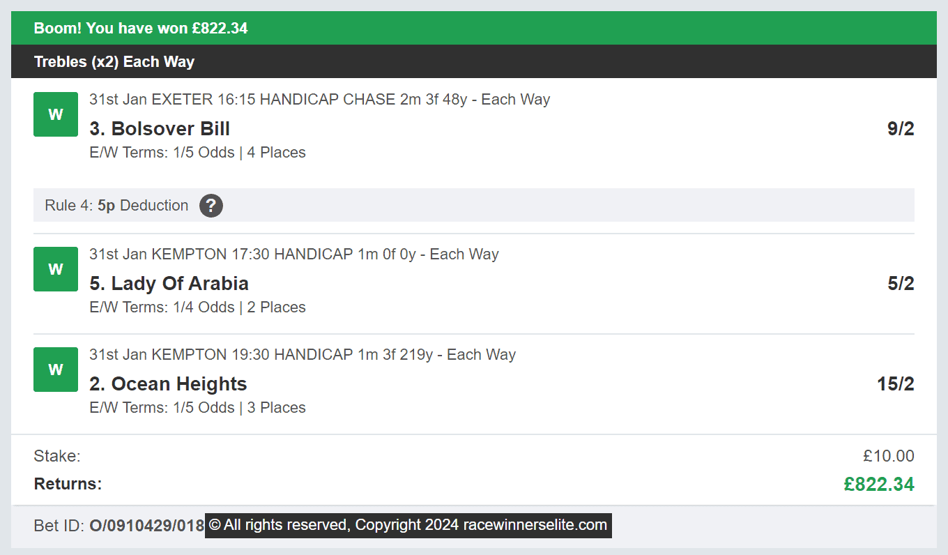 Race Winners Elite - Winner - Treble - 2024-01-31